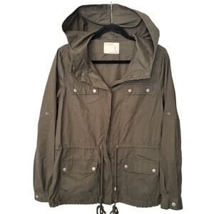 Life in Progress Women's Green Military Cinch Waist Hooded Army Jacket Size M‎